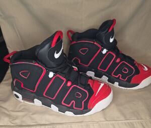Nike Air More Uptempo 96 GS Red Toe Black Red Shoes Size 5Y FB1344-001